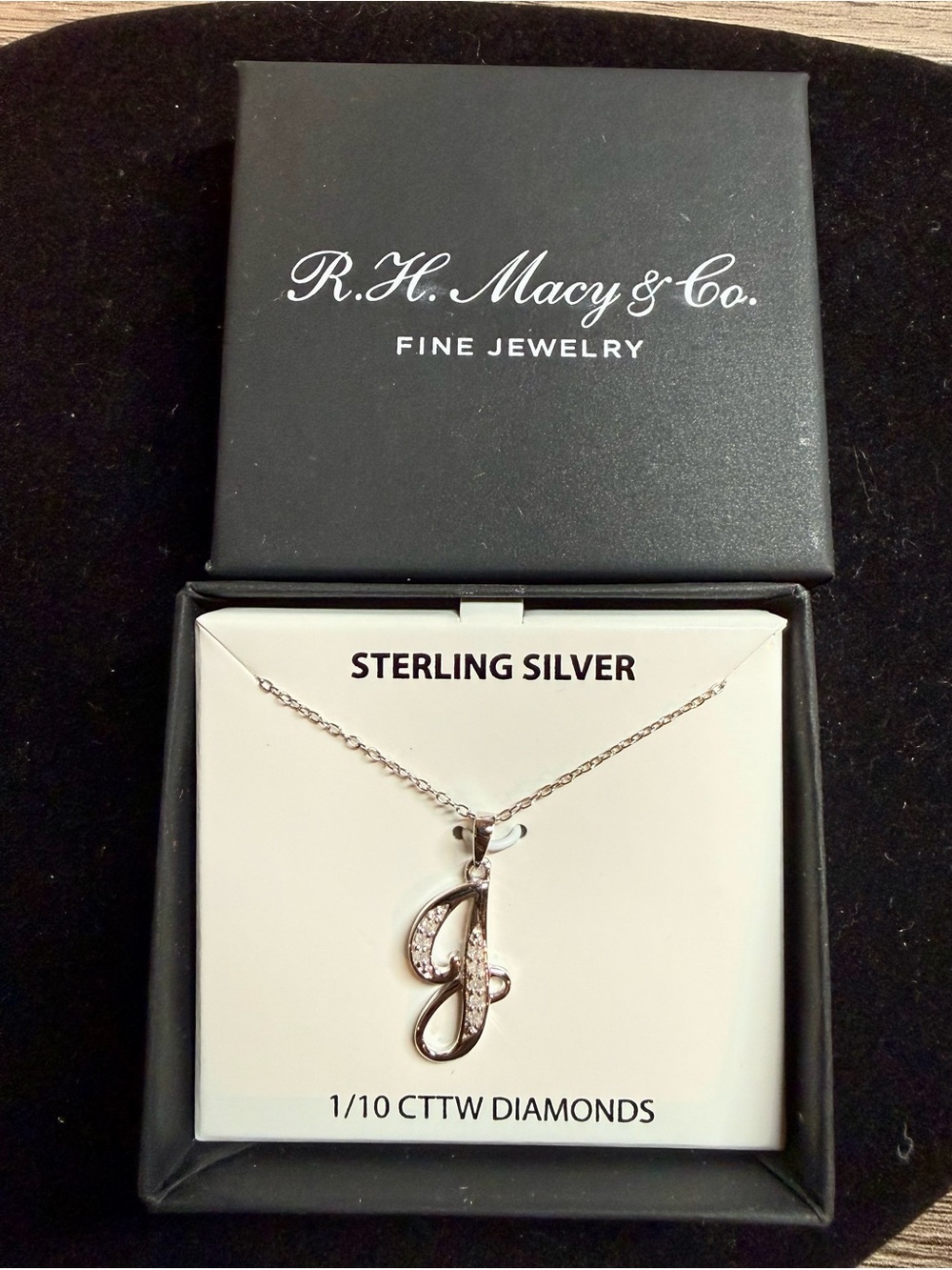 Macy's Sterling Silver Script 'J' Necklace with Diamond Accents - Silver